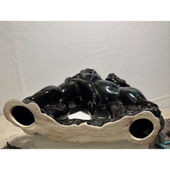 Wyatt Art Pottery Rearing Horses Figure Green Black Drip Glaze 11.75" Canada - Picture 9 of 12